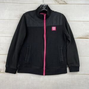 T Mobile Womens Jacket Sz S Black Pink Full Zip Ribbed Employee Cell Phone